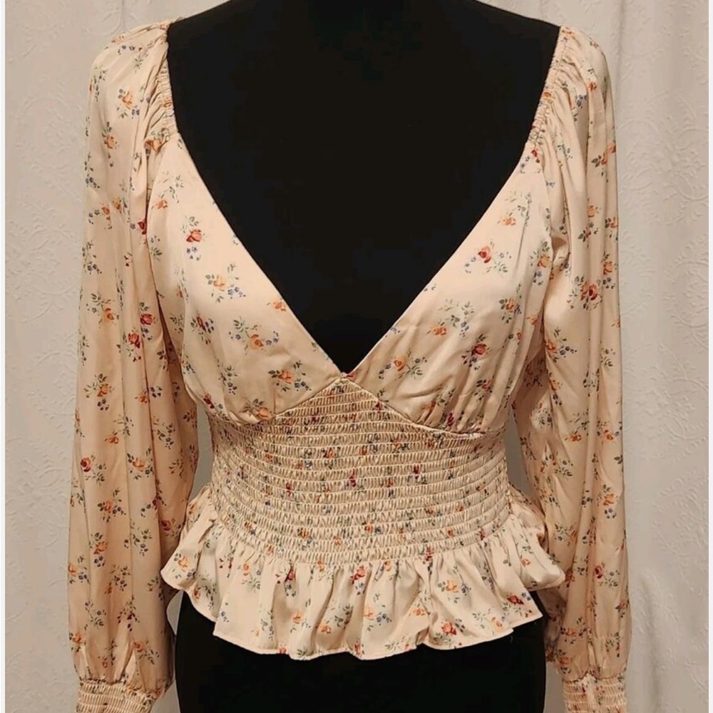Floral Cream Smocked Women's Top